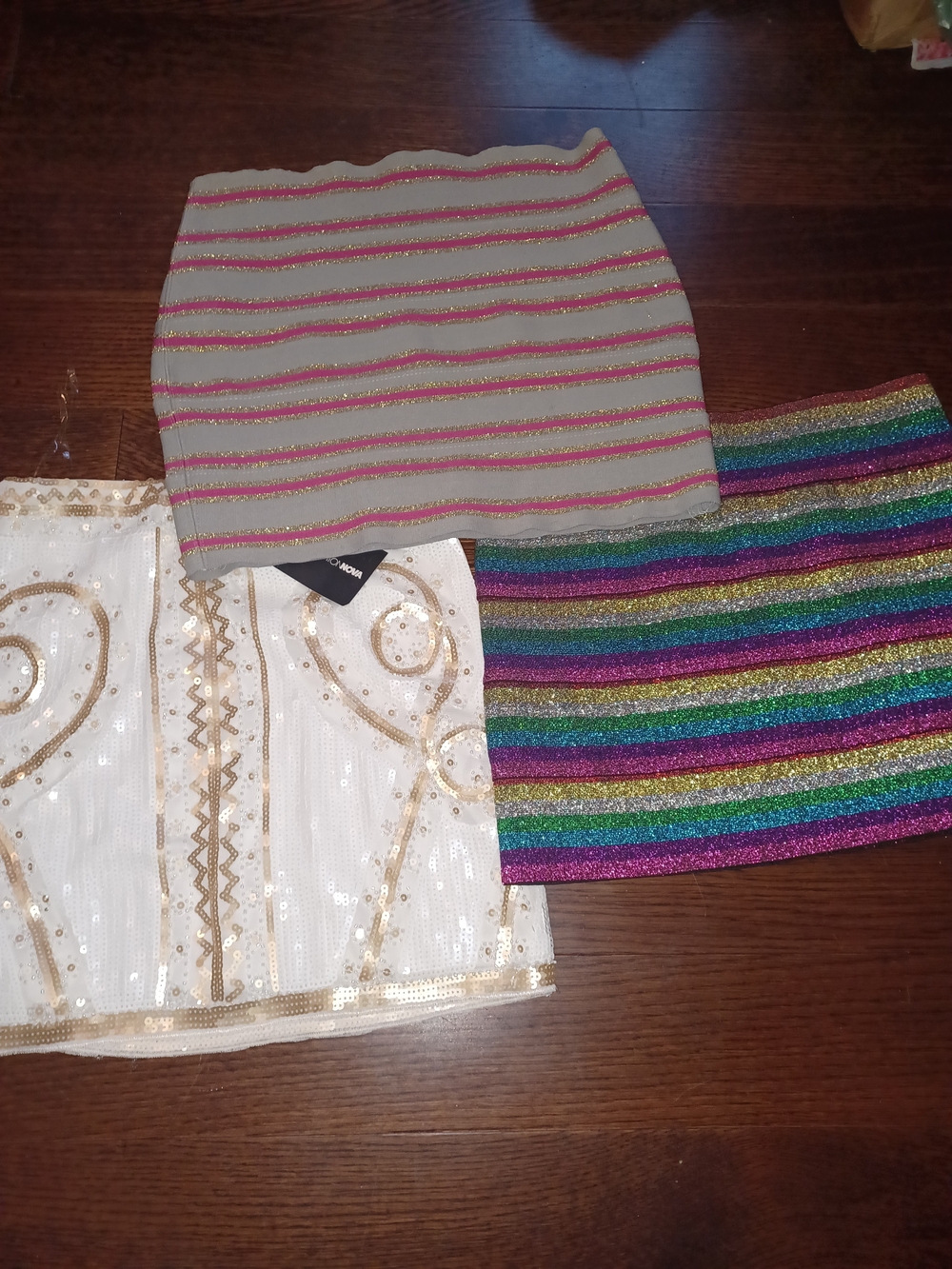 Glitter Stripe Mini Skirt - Pink & Rainbow - 3-Pack